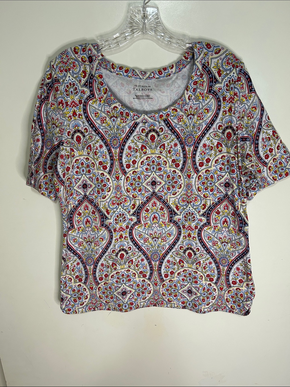Talbots White Multicolor Paisley Short Sleeve Tee